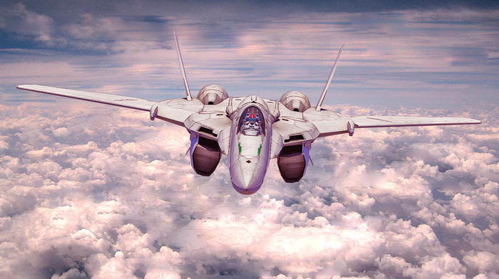 sky, anime, clouds, jet fighter, aircraft