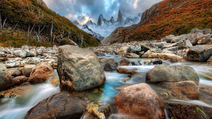 nature, mountain, stones, river