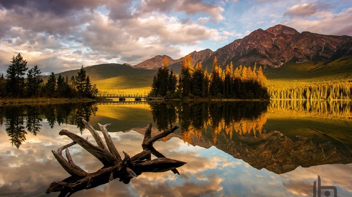landscape, mountain, nature, lake, clouds, reflection