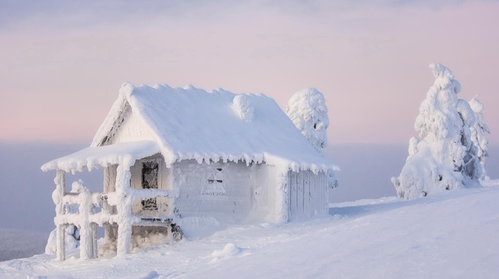 winter, snow, cabin