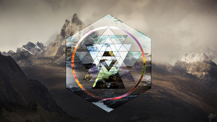 triangle, mountain, polyscape, sri yantra, landscape, hexagon
