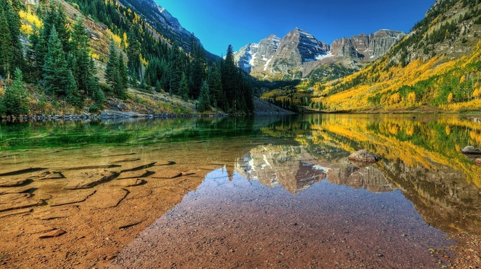 lake, mountain, nature