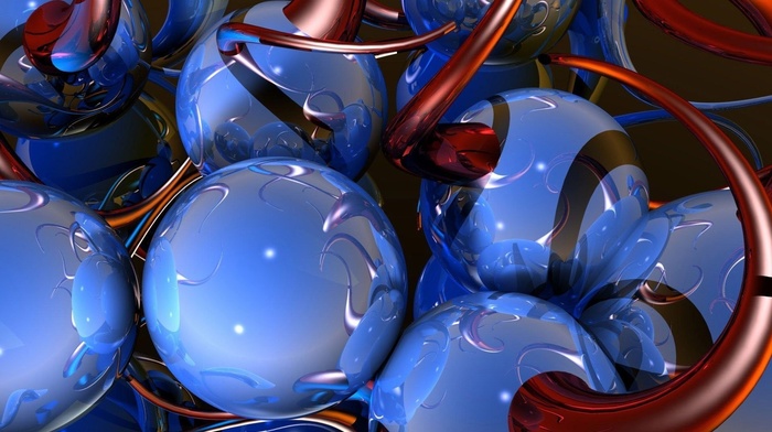 beauty, balloon, blue, reflection, red, 3D