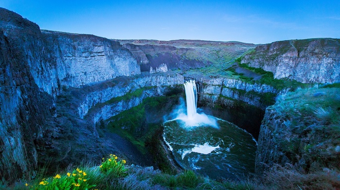 landscape, waterfall, rock