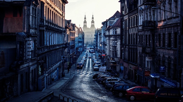 street, morning, Poznan, Poland, church, cityscape