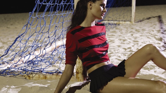 skirt, girl, fashion, striped clothing, legs, Isabeli Fontana, brunette, nets