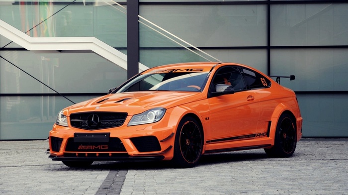 orange, car, c63 amg, Mercedes, benz