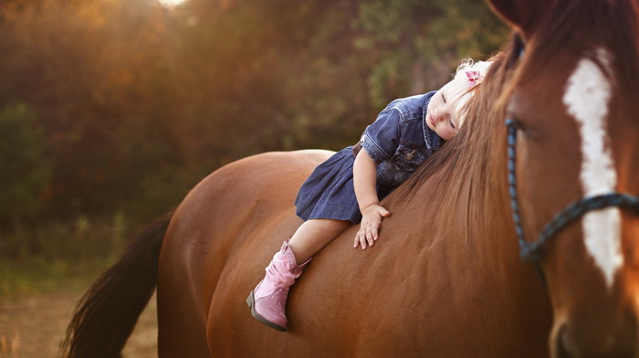 children, girlie, positive, nature, child, horse