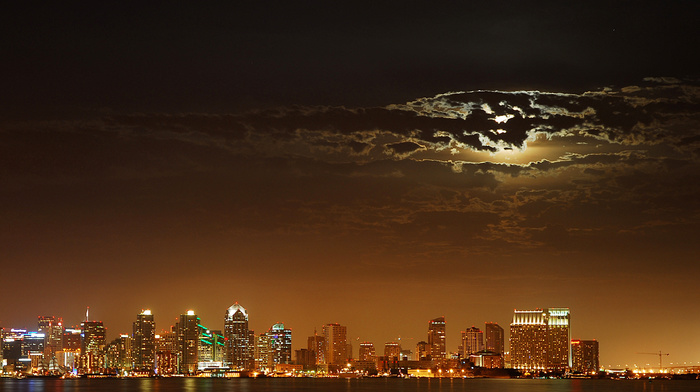 cities, night, river, city