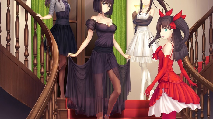 Tohsaka Rin, dress, Type, moon, anime girls, stairs, fate series