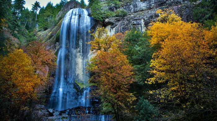 nature, rock, waterfall, autumn