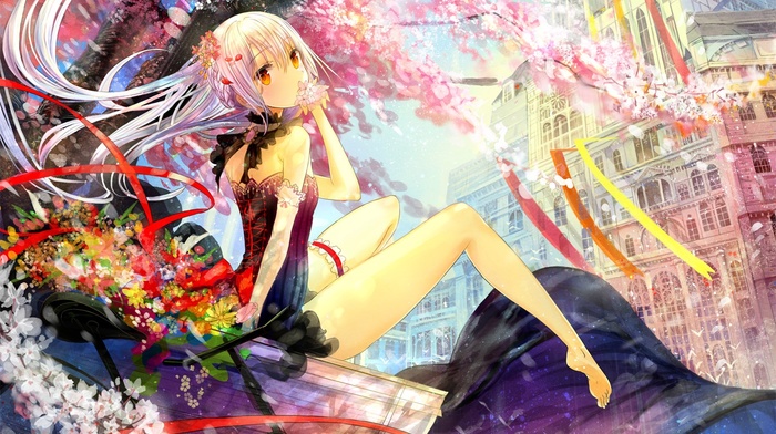 original characters, anime girls, flowers, anime