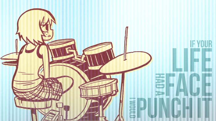 quote, Scott Pilgrim, drums, anime girls