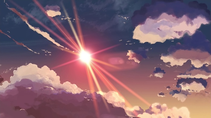 clouds, Sun, sky, sun rays, Makoto Shinkai, artwork, 5 Centimeters Per Second