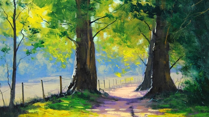 trees, Graham Gercken, fence, painting