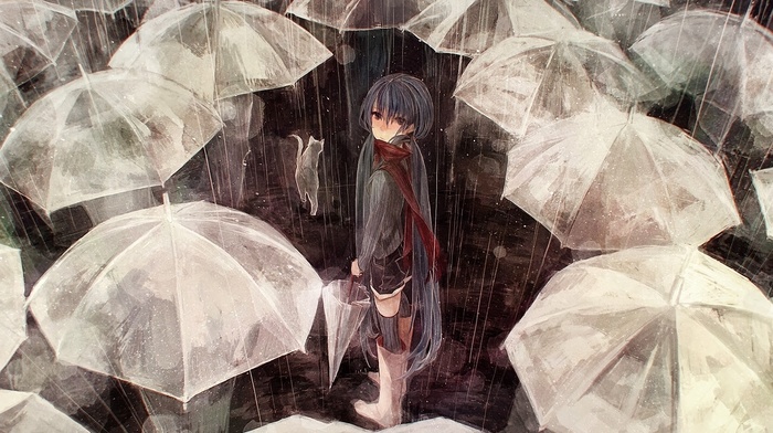 Hatsune Miku, anime girls, umbrella, Vocaloid, rain