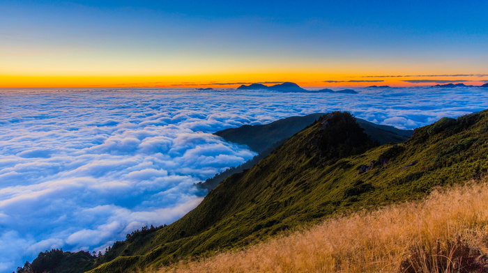 landscape, sunset, sky, nature, mountain, clouds