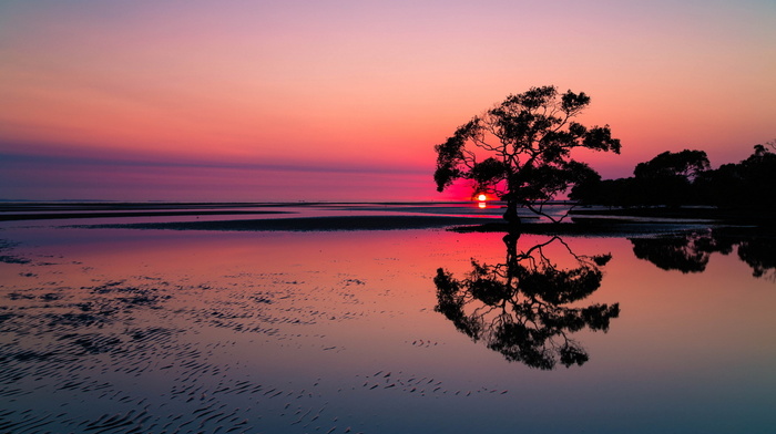 sunset, nature, lake, landscape