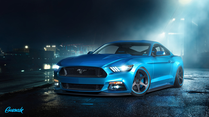 Ford, tuning, evening, blue, mustang, gt, cars, supercar