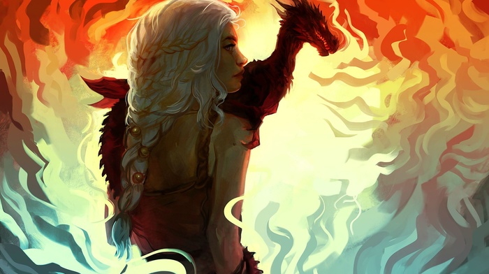 Daenerys Targaryen, dragon, fan art, Game of Thrones, artwork