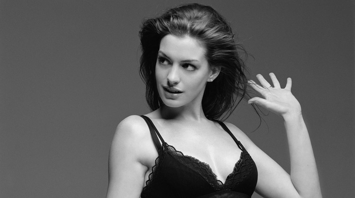 Anne Hathaway, monochrome, actress, girl