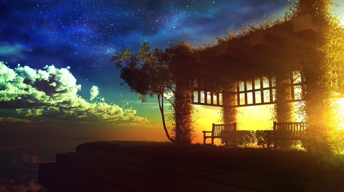 sunset, sea, artwork, sky