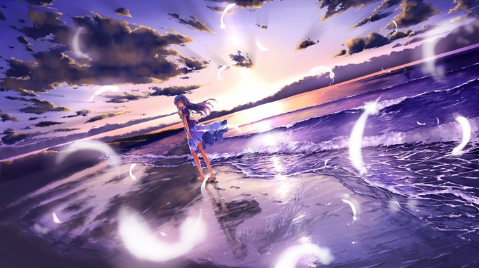 original characters, beach, anime girls