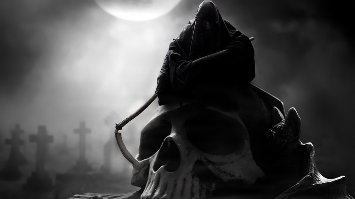 death, skull, fantasy, moon