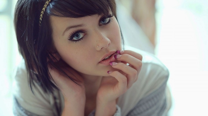 brunette, blue eyes, Melissa Clarke