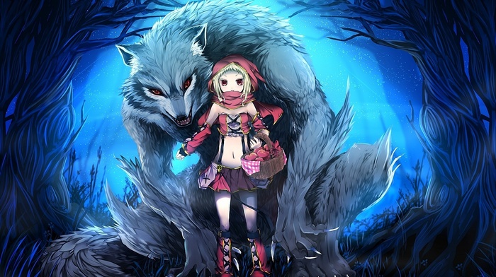 werewolves, anime girls, Little Red Riding Hood