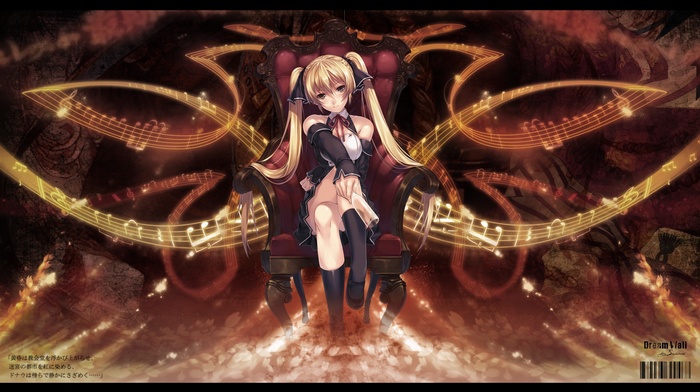 musical notes, twintails, sitting, anime, Dream Club, anime girls