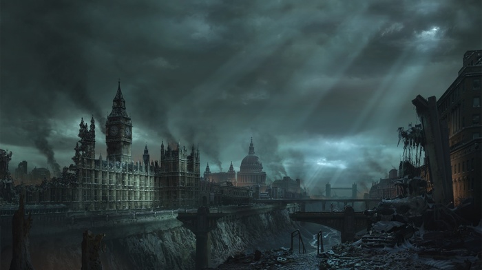 apocalyptic, Big Ben, artwork, London