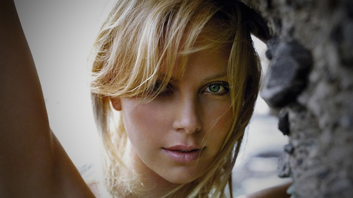 girl, blonde, green eyes, Charlize Theron