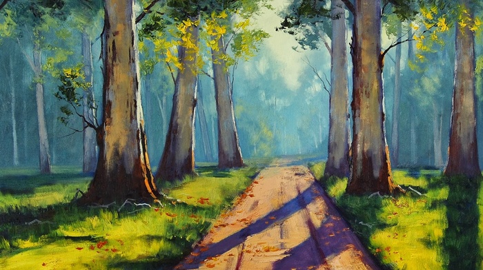 Graham Gercken, path, forest, trees, painting, sunlight
