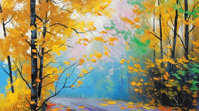 fall, painting, trees, forest, Graham Gercken, leaves, park