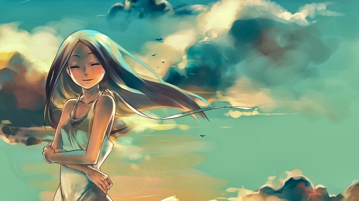 anime, anime girls, original characters, clouds