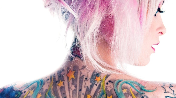 blue eyes, girl, pink hair, tattoo