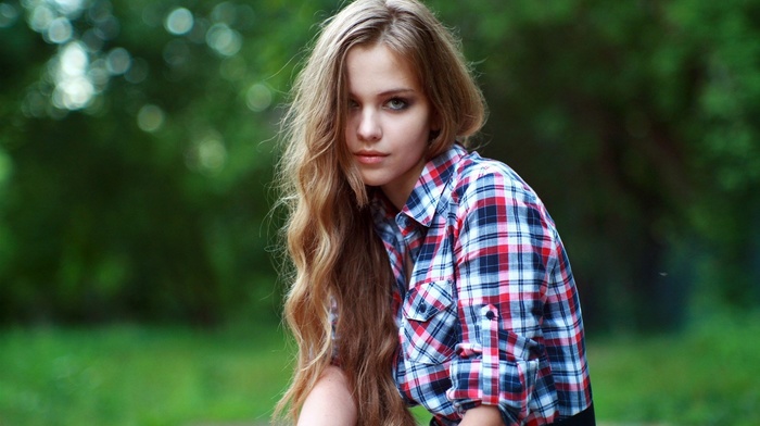 shirt, girl, plaid, blonde