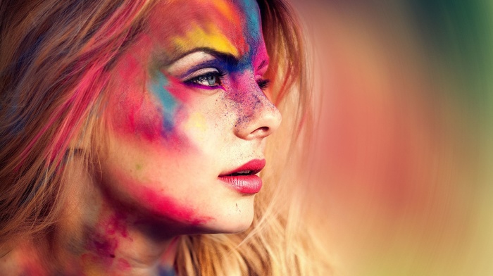 colorful, face paint, girl, blonde