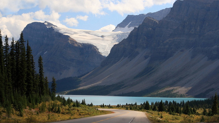 forest, mountain, road, Canada, nature, lake, beauty