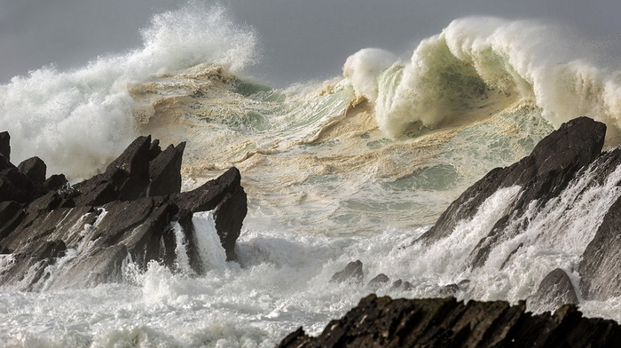 rocks, waves, storm, stunner, beauty