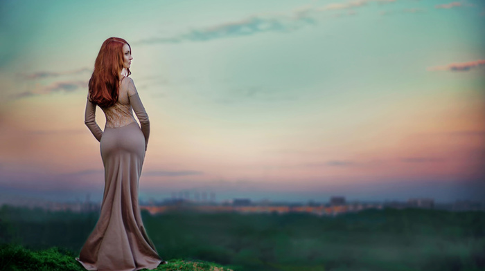 macro, sexy, girl, city, nature, red hair, photo, sky, ass, sunset, dress, people