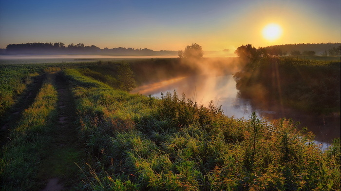 river, Ukraine, fishing, nature, mist, morning