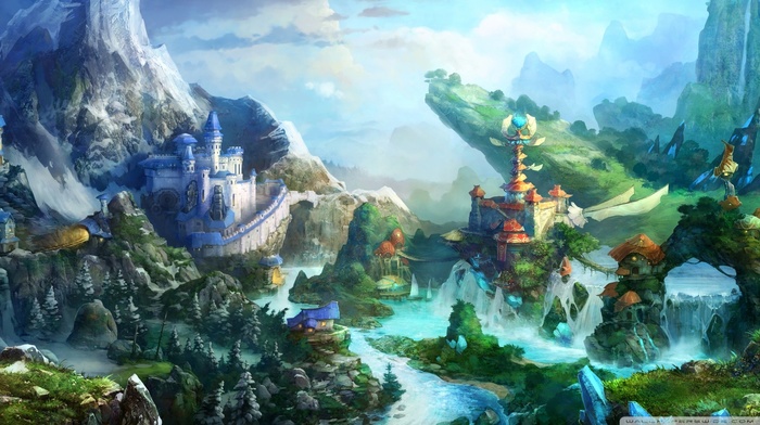 huge, castle, colorful, fantasy art