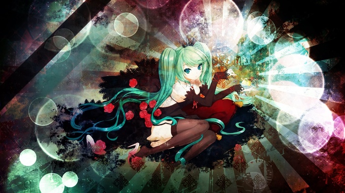 colorful, Vocaloid, thigh, highs, Hatsune Miku, detached sleeves