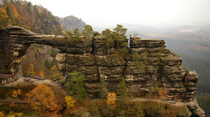 mountain, beauty, nature, trees, rocks, sky