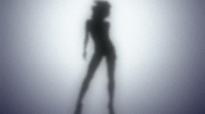 blurred, silhouette, outline, girl, glass