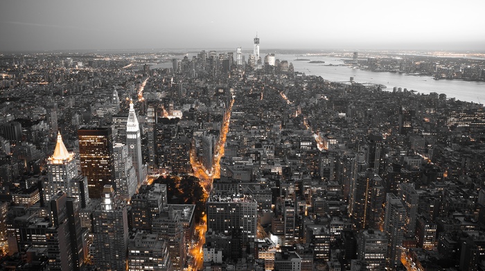 black, white, New York City, orange