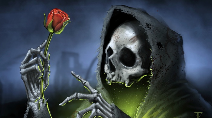 dark, death, skull, rose