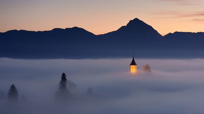 mountain, mist, beauty, lights, stunner